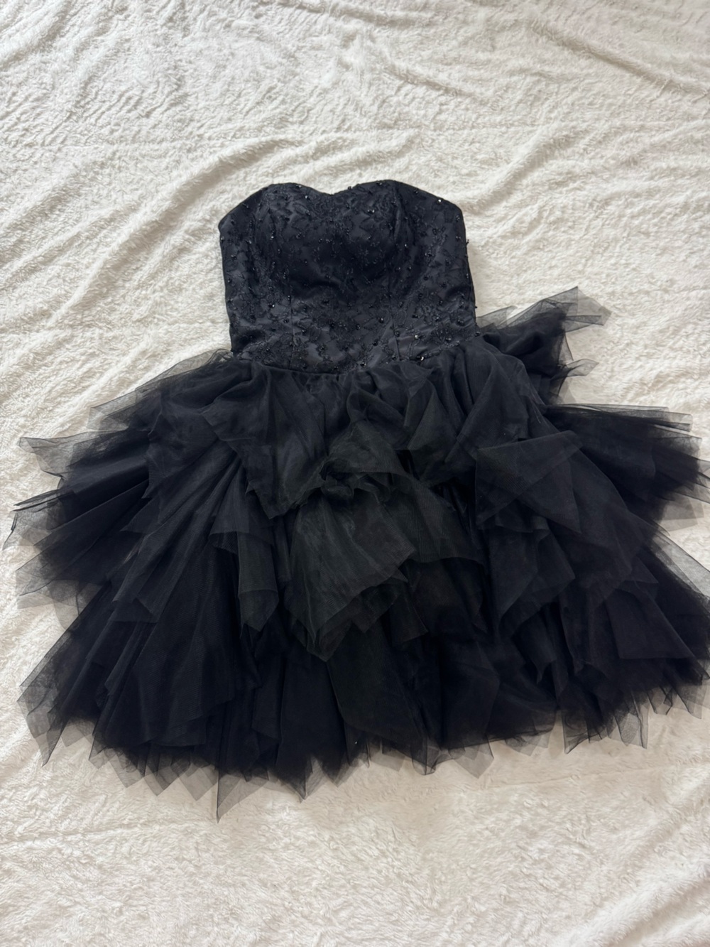 Strapless Black Tiered Tulle Cocktail Dress